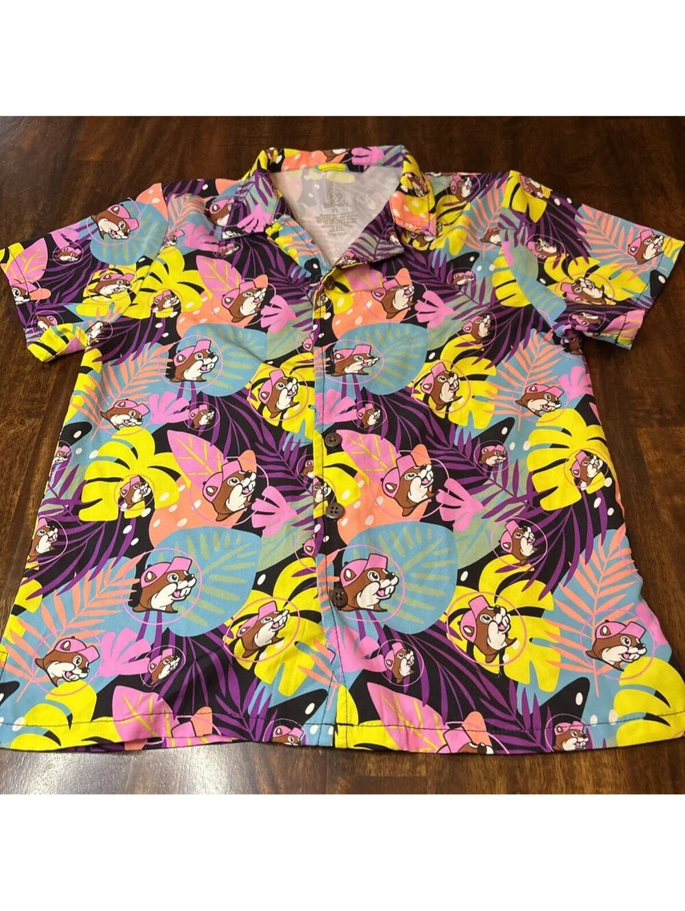 Boys Buc-ee’s Hawaiian Floral Print Casual Button Front Shirt Youth Lrg
